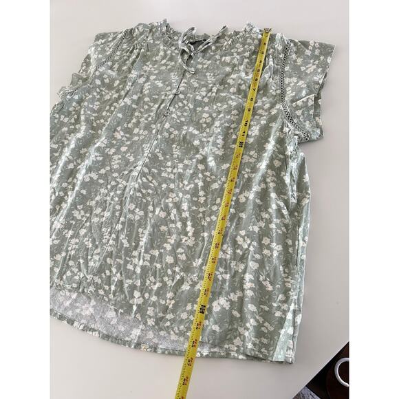 Buffalo David Bitton L Blouse soft floral green top shirt boho crochet minimal - Picture 6 of 8